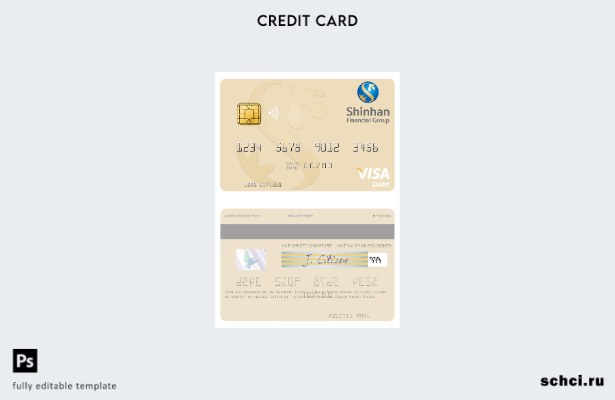 скачать в цифровом формате шаблон дебетовой карты Visa Shinhan Financial Group в